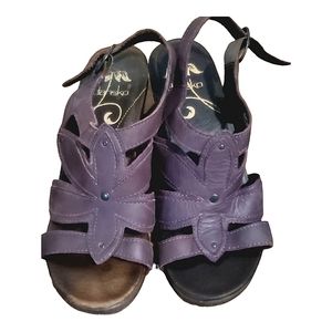 Dansko Womens Nina Leather Floral Cut Out Heeled Open Toe Sandals Purple Size 36
